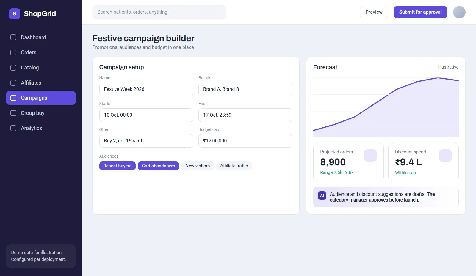 Commerce & Affiliate: Campaign builder screen