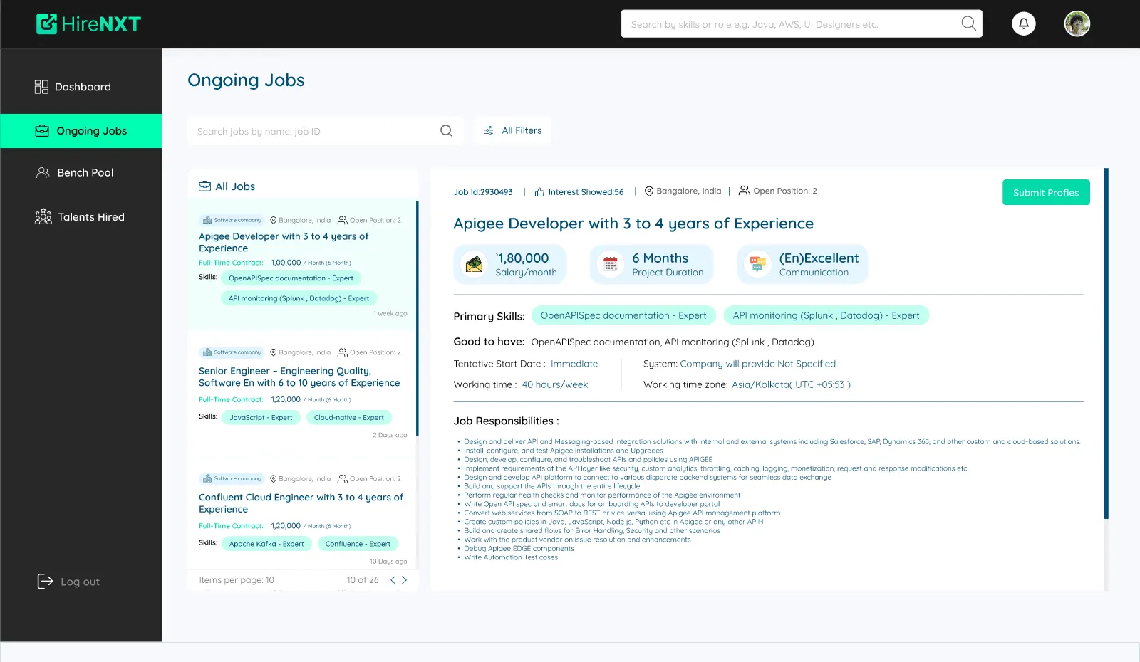 HireNXT: Ongoing jobs screen
